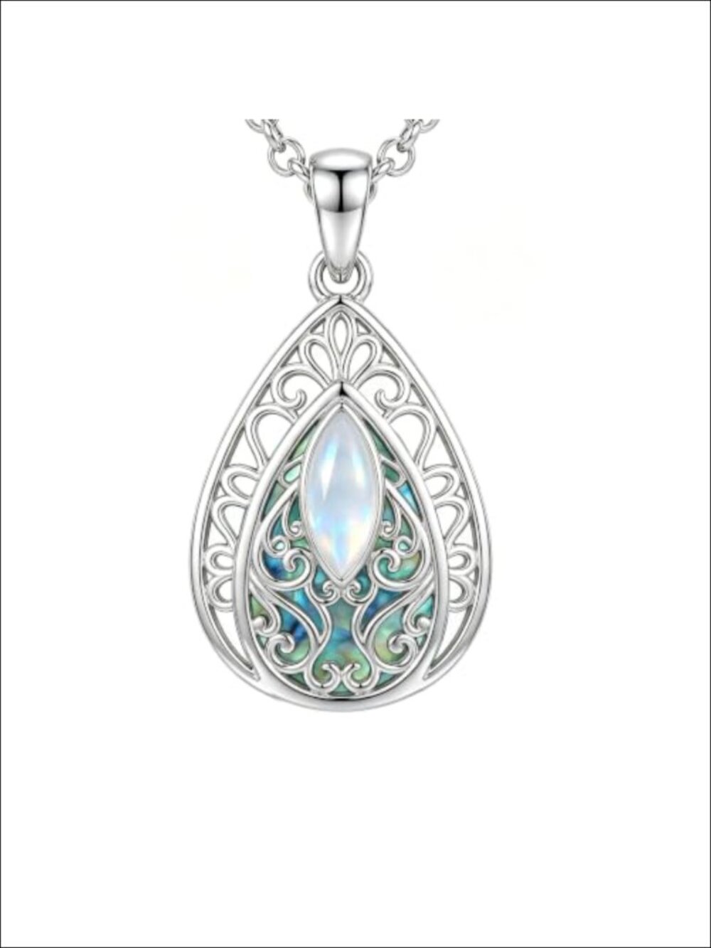 Teardrop Filigree Pendant Necklace Adjustable Boho Jewelry Gift